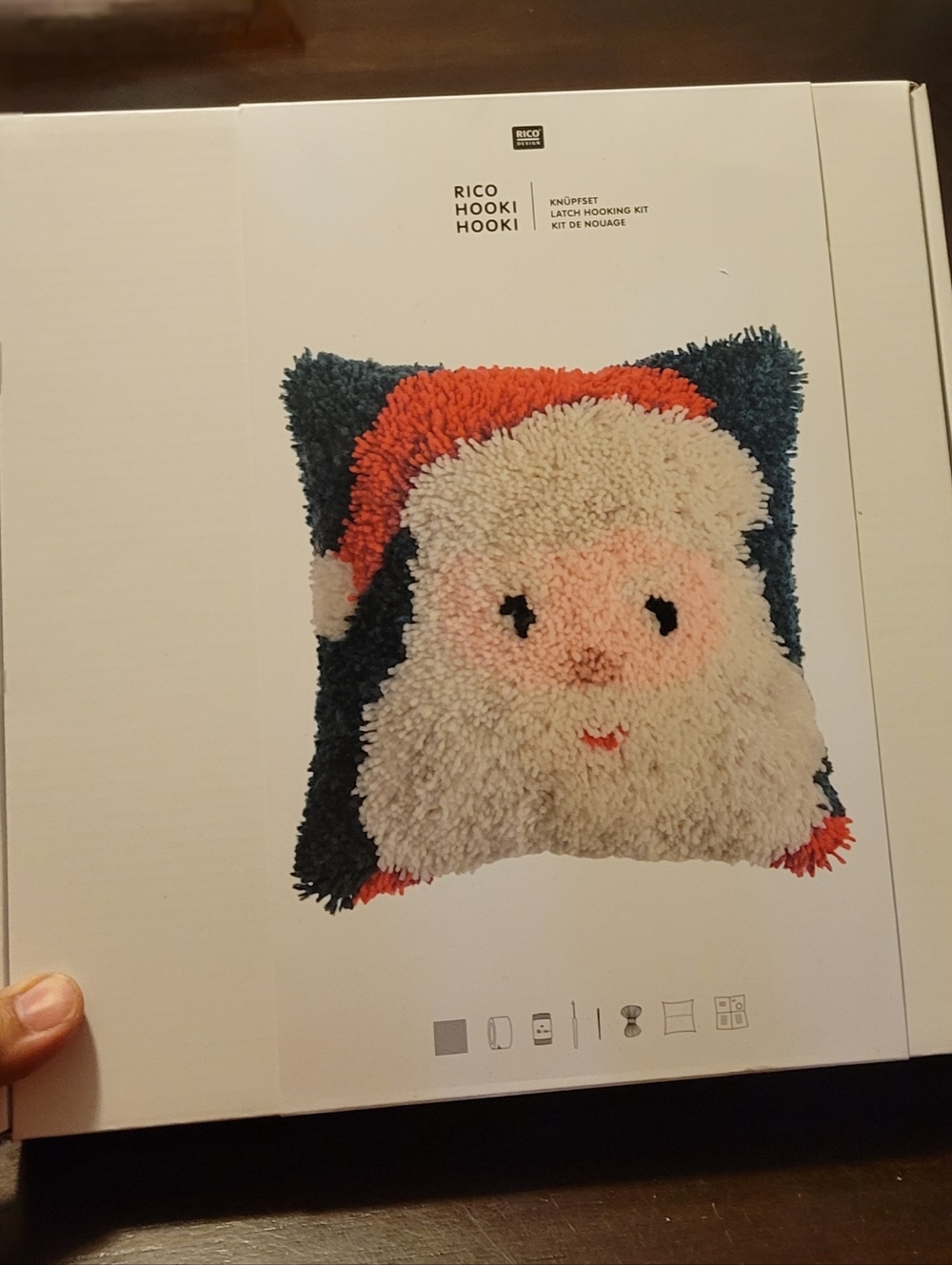 Rico Design Latch Hooking Kits - Santa Pillow, 15" x 15"